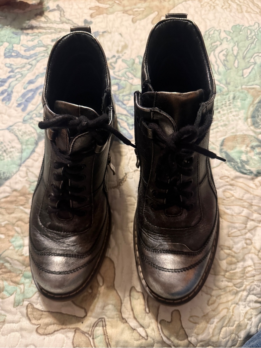 Women’s V Italia Gunmetal Pewter Black Leather Boots with Side Zipper Size 9/40 - Picture 7 of 8